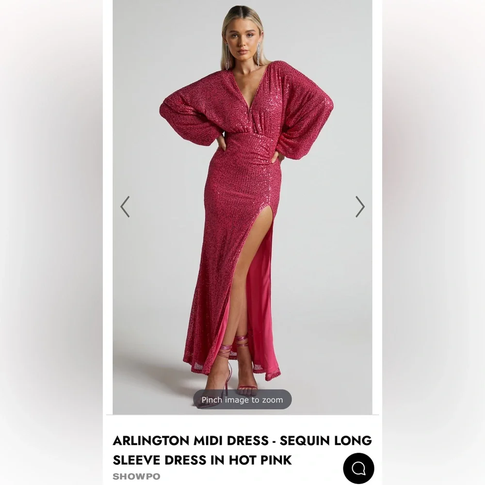 ARLINGTON MIDI DRESS - SEQUIN LONG SLEEVE DRESS IN HOT PINK - Picture 1 of 5